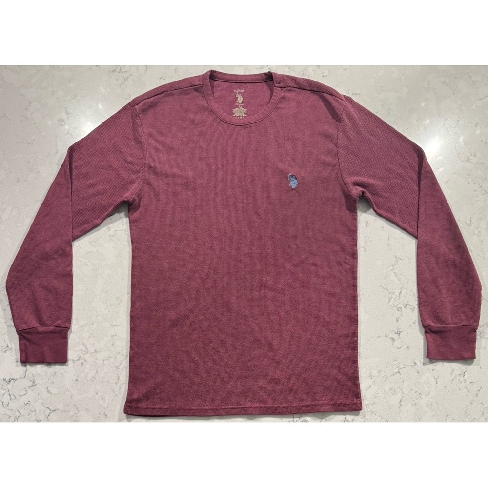 US Polo Assn Waffle Knit Sleepwear Shirt Mens Medium Red Long Sleeve Thermal Tee